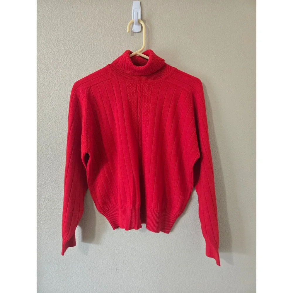 Liz Claiborne vintage Red 100% Merino Wool Turtleneck Sweater Womens M - Picture 1 of 3